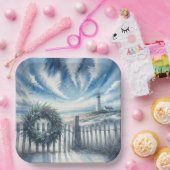 Kerstkrans op een strandhek papieren bordje (Feest)