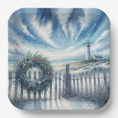 Kerstkrans op een strandhek papieren bordje (Voorkant)