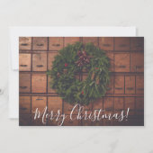 Kerstkrans op houten dozen feestdagenkaart (Voorkant)