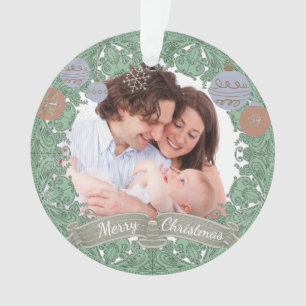Kerstkrans op maat met vintage foto ornament