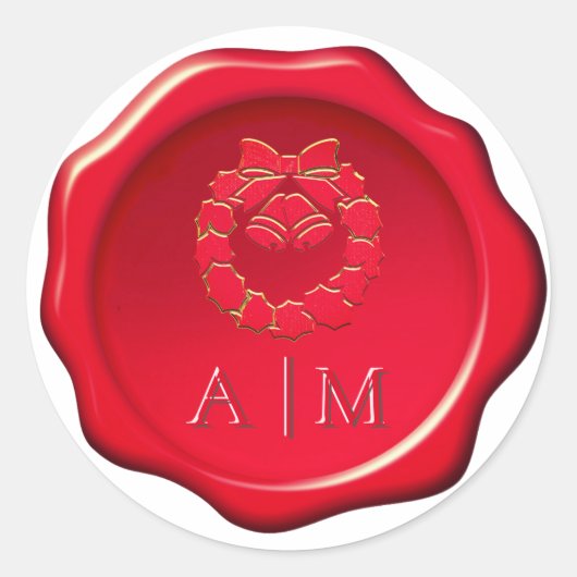 Kerstkrans op rode waszegel sticker (Voorkant)