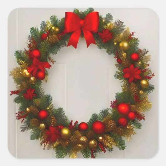 Kerstkrans ornament vierkante sticker (Voorkant)