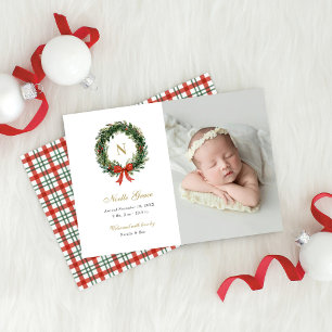 Kerstkrans Pasgeboren Meisje Geboorte Foto Feestdagenkaart