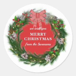 Kerstkrans Persoonlijke Familienaam Ronde Sticker