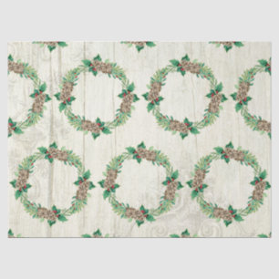 Kerstkrans Pine Cone Holly Rustic Barn Wood Tissuepapier