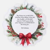 Kerstkrans Pine Leaves Holly Berries Foto Ornament Kaart (Achterkant)