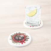 Kerstkrans Pine Leaves Holly Berries Foto Zandsteen Onderzetter (Zijkant)