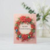 Kerstkrans 🎄✨ Poinsettia Bollen Gouden Gloed Briefkaart (Staand voorkant)