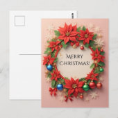 Kerstkrans 🎄✨ Poinsettia Bollen Gouden Gloed Briefkaart (Voorkant / Achterkant)
