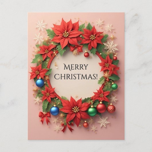 Kerstkrans 🎄✨ Poinsettia Bollen Gouden Gloed Briefkaart (Voorkant)