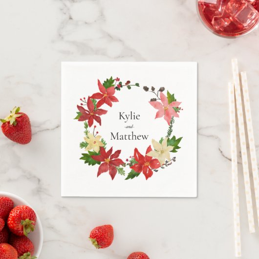 Kerstkrans Poinsettia Feestelijke bruiloft Servet (Insitu)