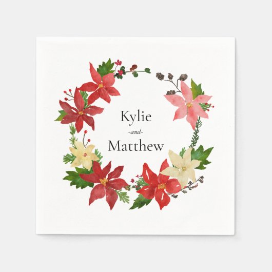 Kerstkrans Poinsettia Feestelijke bruiloft Servet (Voorkant)