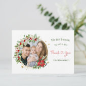 Kerstkrans Poinsettia Foto Dank u kaart (Staand voorkant)