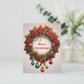 Kerstkrans 🎄✨Poinsettia Gouden Elegante Gloed Briefkaart (Staand voorkant)