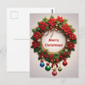 Kerstkrans 🎄✨Poinsettia Gouden Elegante Gloed Briefkaart (Voorkant / Achterkant)