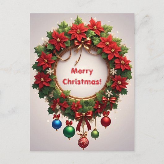 Kerstkrans 🎄✨Poinsettia Gouden Elegante Gloed Briefkaart (Voorkant)