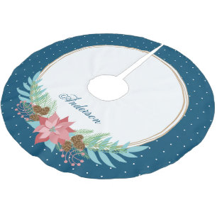 Kerstkrans Poinsettia op donkerblauw Kerstboom Rok