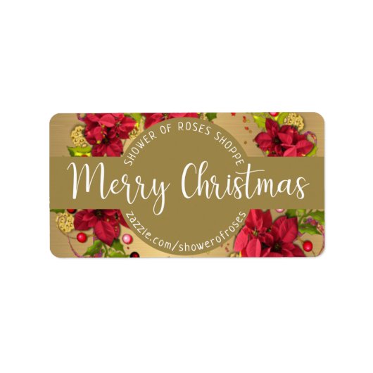 Kerstkrans Pointsettia Floral Etiket (Voorkant)