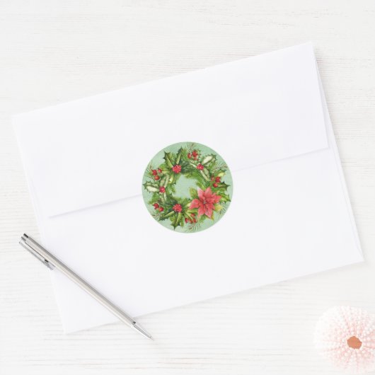 Kerstkrans postzegel ronde sticker (Envelop)