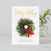 Kerstkrans 'Prettig Kerstfeest' goud bedrijf Folie Feestdagenkaart (Staand Voorkant)