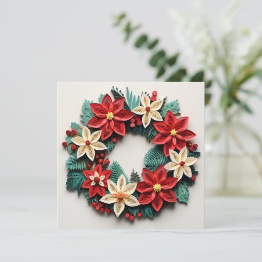 Kerstkrans quil kerstgroet kaart (Staand voorkant)