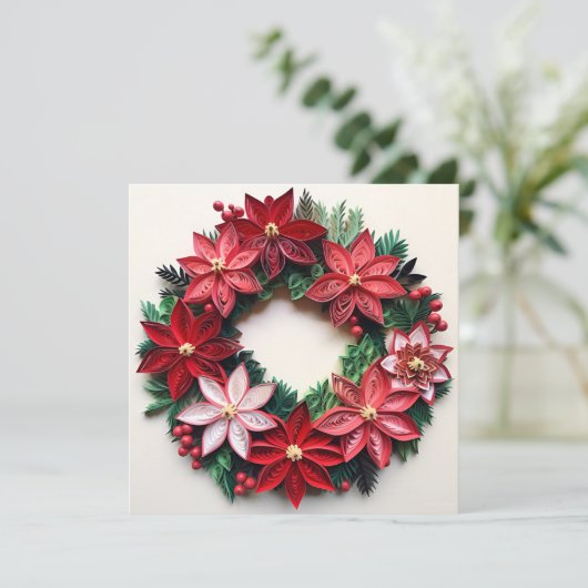 Kerstkrans quil kerstgroet kaart (Staand voorkant)