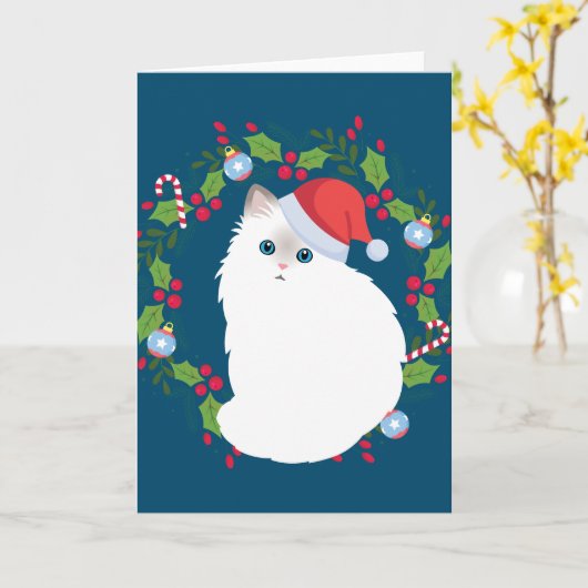 Kerstkrans Ragdoll Kat Kaart (Gele Bloem)