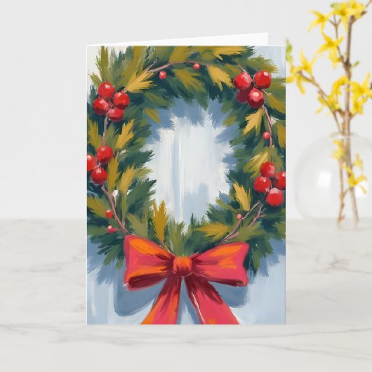 Kerstkrans Red Bow Holiday Kaart (Gele Bloem)