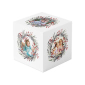 Kerstkrans, rode bessen en bladeren foto kubus (Voorkant hoekig)