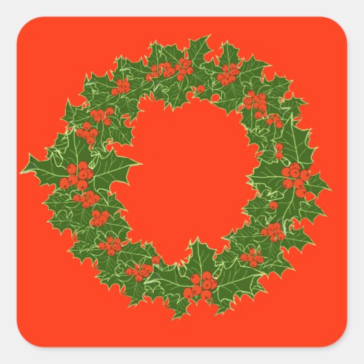 Kerstkrans Rode bessen & groene bladeren Vierkante Sticker (Voorkant)