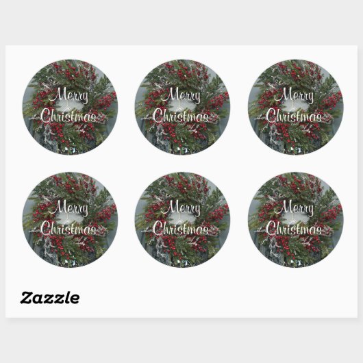  kerstkrans rode bessen ronde sticker (Vel)