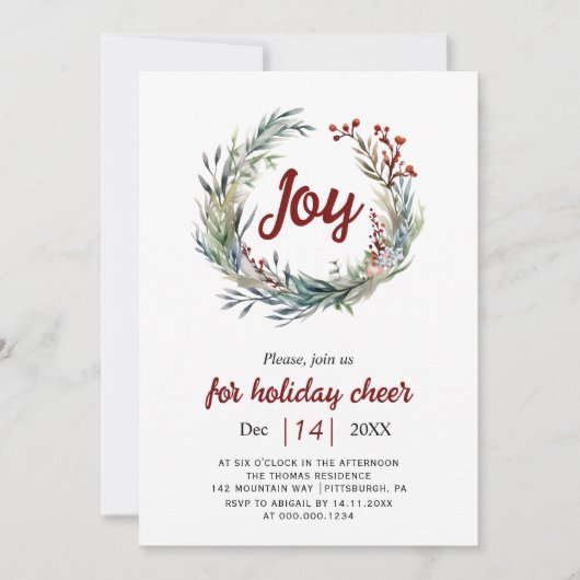 Kerstkrans, rode bessen Vreugdekerstfeest Kaart (Voorkant)