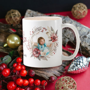 Kerstkrans, rode bloem en bessen foto koffiemok