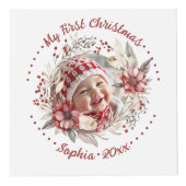 Kerstkrans, rode bloemen, bessen foto kubus (Voorkant)