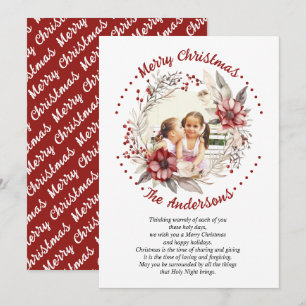 Kerstkrans rode bloemen en bessen foto feestdagenkaart