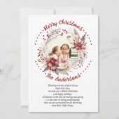 Kerstkrans rode bloemen en bessen foto feestdagenkaart (Voorkant)