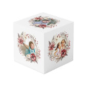 Kerstkrans, rode bloemen en bessen foto kubus (Voorkant hoekig)