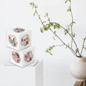 Kerstkrans, rode bloemen en bessen foto kubus