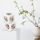 Kerstkrans, rode bloemen en bessen foto kubus