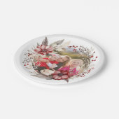 Kerstkrans, rode bloemen en bessen foto papieren bordje (Gekanteld)