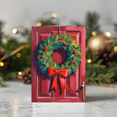 Kerstkrans Rode Deur Aquarel Feestdagen Kaart