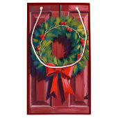 Kerstkrans Rode Deur Aquarel Klein Cadeauzakje (Achterkant)