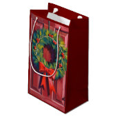 Kerstkrans Rode Deur Aquarel Klein Cadeauzakje (Achterkant Gekanteld)