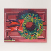 Kerstkrans Rode Deur Aquarel Legpuzzel (Horizontaal)