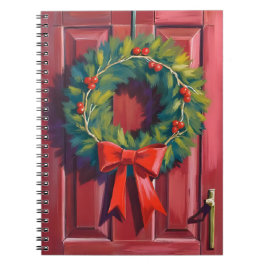 Kerstkrans Rode Deur Aquarel Vakantie Notitieboek