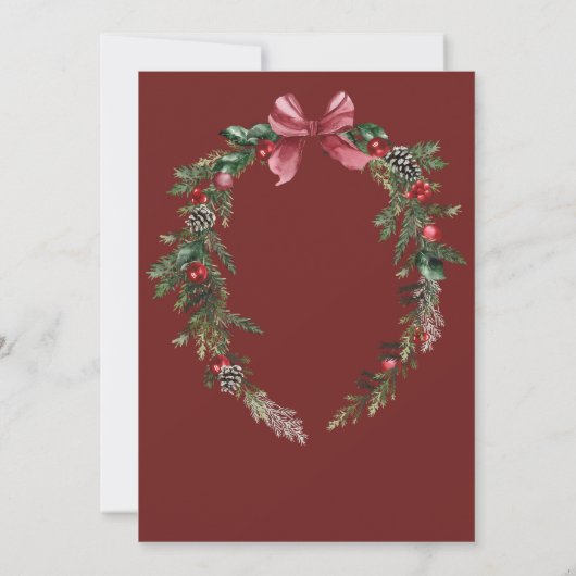 Kerstkrans Rode Groene Winter Feestelijke bruiloft Kaart (Achterkant)