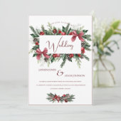 Kerstkrans Rode Groene Winter Feestelijke bruiloft Kaart (Staand voorkant)