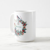 Kerstkrans & Rode Robin met Monogram Koffiemok (Voorkant links)