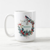 Kerstkrans & Rode Robin met Monogram Koffiemok (Links)