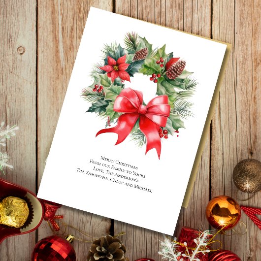 Kerstkrans Rode Strik Hulst Kerstkaart